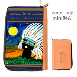 【受注生産】パスケース付ミニ財布　満月のインディアン黒猫 1枚目の画像