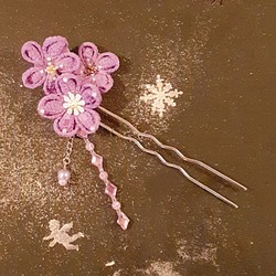 #つまみ細工#　まるつまみの紫の花華のかんざし 1枚目の画像