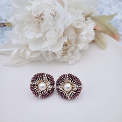 【pierce/earring】クールな丸ピアス/イヤリング[ブラウン][オートクチュール刺繍] 1枚目の画像