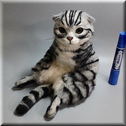 羊毛フェルト 猫 スコティッシュフォールド ねこ ネコ 猫フィギュア-