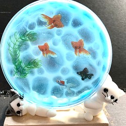 ☆金魚プレートと猫ちゃんズ(受注生産) 樹脂粘土 レジン 置物 その他