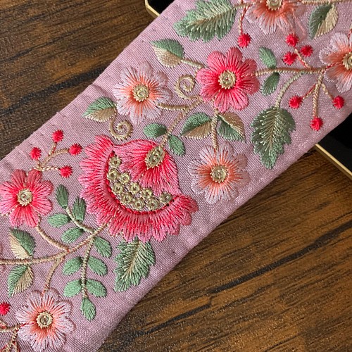 ５０ｃｍ～ インド刺繍リボン 綿 リボン・テープ Rose Jaipur 通販