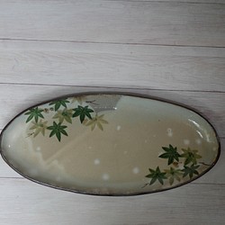 京焼・清水焼　色絵楕円皿（青もみじ）再販　 1枚目の画像
