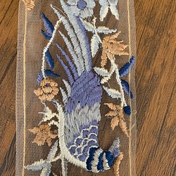 孔雀！ブルー　100ｃｍ～　インド刺繍リボン　オーガンジー 1枚目の画像