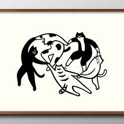 13487　ポスター　絵画　A3サイズ『キャットダンス　猫　ネコ』アート　イラスト　デザイン　上級マット紙　北欧 1枚目の画像