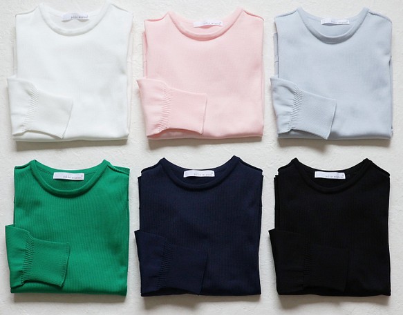[無論你是否穿著都可以使用的附加顏色] 整件衣服 3/4 袖圓領套頭衫縮袖 [綠色] 第10張的照片