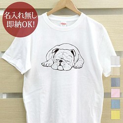 【全国送料無料】 眠るブルドッグ 犬 レディース メンズ Tシャツ おもしろTシャツ 綿100% 選べるカラー7色 1枚目の画像