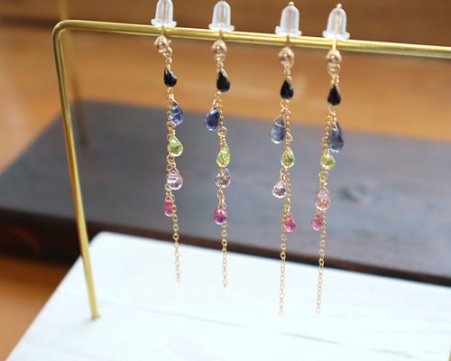 ピアス/イヤリング｝ 14kgf/gradation long earrings ルビー