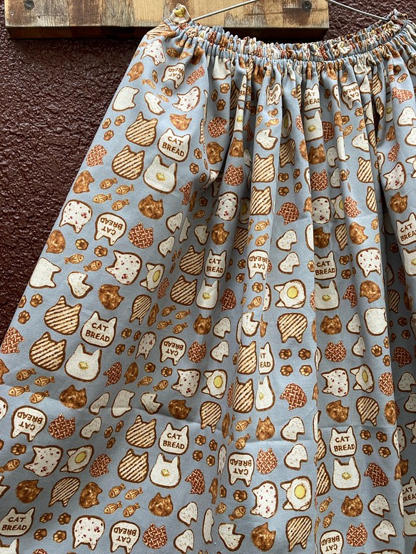 【1点限り着丈約81cm】猫パンスカート　ねこ　ネコ　にゃんこ　ギャザースカート　大人スカート　 1枚目の画像