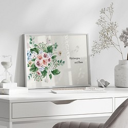 バラとアジサイのポスター　/ i1392 / 淡い色の初夏の花　インテリアポスター 1枚目の画像