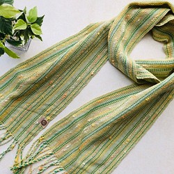 【一点物】コットン手織りストール　緑 1枚目の画像