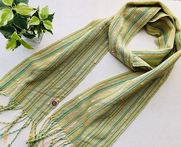 【一点物】コットン手織りストール　緑 1枚目の画像