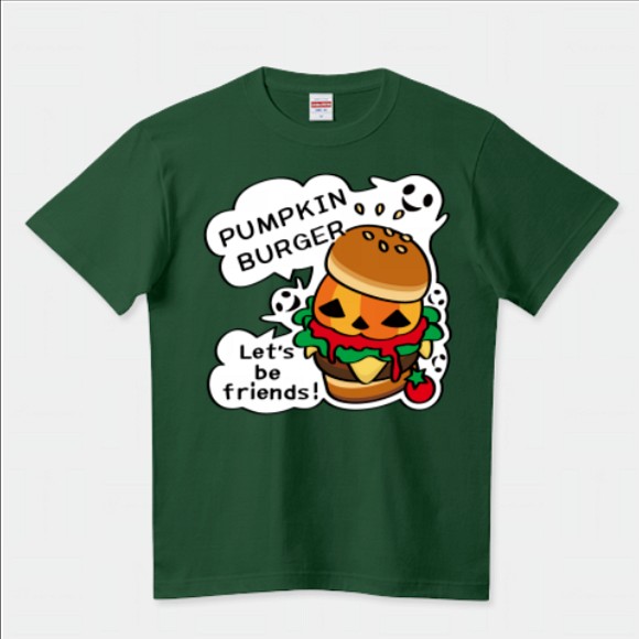 Tシャツ　Gz かぼちゃバーガーB　半袖Tシャツ　かわいいハロウィンのイラスト 1枚目の画像