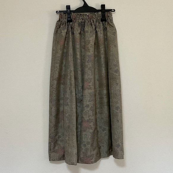 着物リメイク Ｚ 大島 ギャザースカート シルク 着物スカート ロング