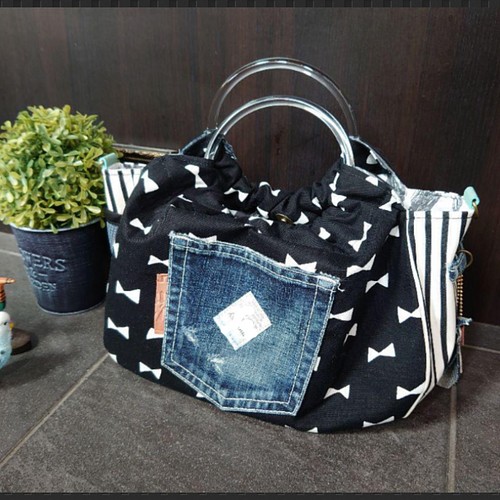 No.241【DENIM✖️RinghandleBAG❤️】デニムリメイクバッグ