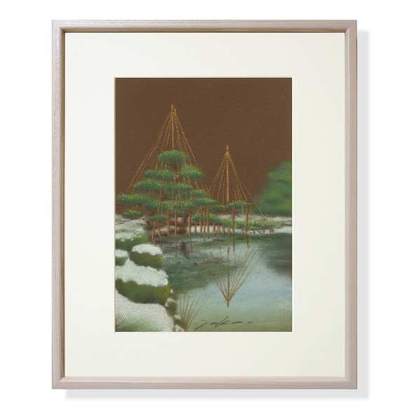 兼六園・雪吊り（パステル画・マット紙付き） 絵画 パステル画生活