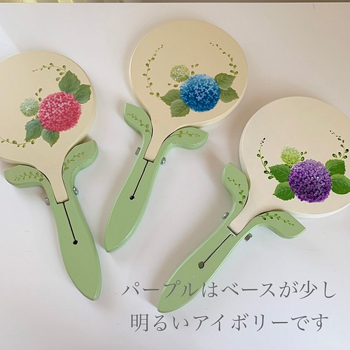 桜瑪瑙 紫陽花（青）の手鏡 ミラー トールペイント