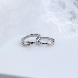 『幸せのスタートライン』天然ダイヤ付き インフィニティ ペアリング マリッジリング ステンレス 刻印  指輪 1枚目の画像