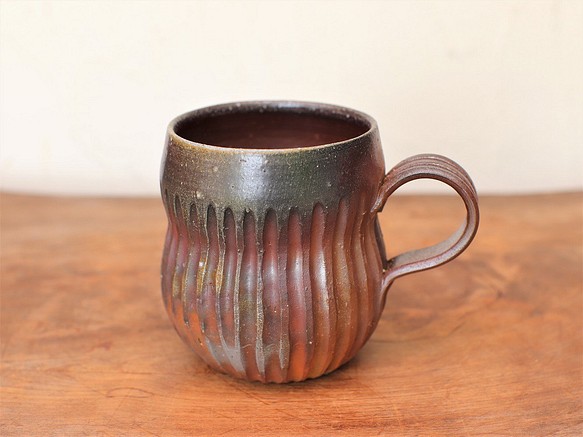 備前焼 コーヒーカップ(鎬)・サンギリ　c11-037 1枚目の画像