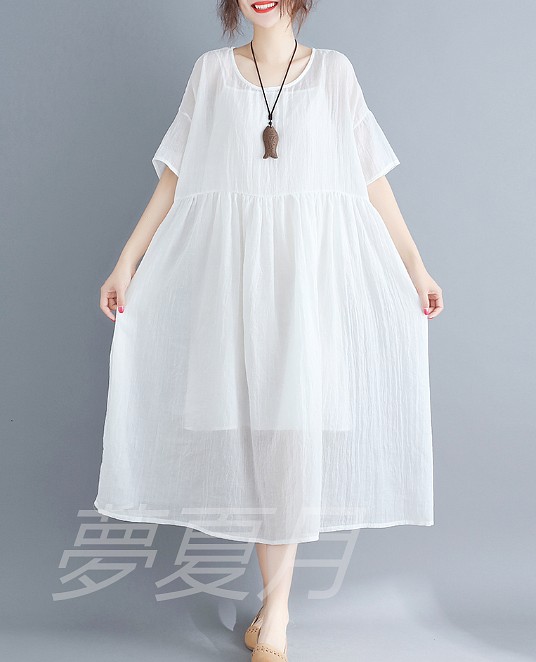夏服ゆったり丸襟半袖ワンピース2枚セット ワンピース 夢夏月 通販