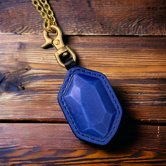 【Polyto】革の宝石キーホルダー(コバルト) バッグチャーム 1枚目の画像