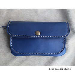 3層の使いやすい本革の長財布/青い革の財布/アコーディオンジャバラ財布/3sou-flat-blue 1枚目の画像