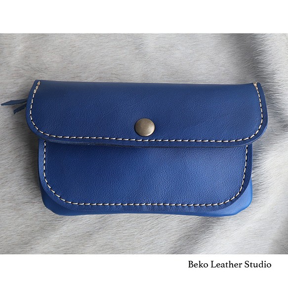 3層の使いやすい本革の長財布/青い革の財布/アコーディオンジャバラ