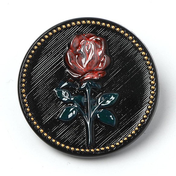 一輪の薔薇のガラスカボション 3.1cm  ブラック＆ピンク 1枚目の画像
