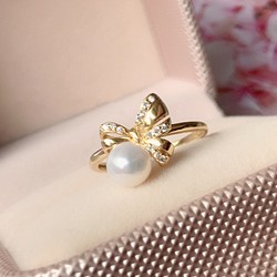 天然珍珠 純銀戒指 蝴蝶結 質感珠光 6月生日石 第1張的照片