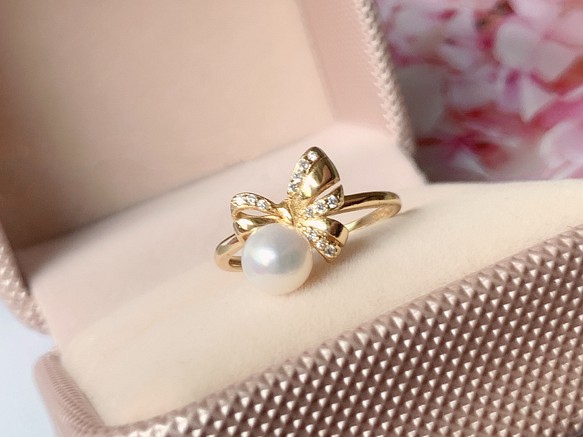 天然珍珠 純銀戒指 蝴蝶結 質感珠光 6月生日石 第1張的照片