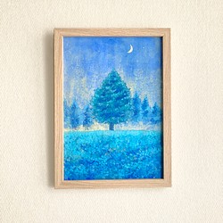日本画『月と森』　　　　　  /日本画　原画　風景画　月　花 1枚目の画像
