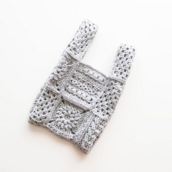 ４種モチーフのクロシェバッグ　Crochet motif×Light gray／クロシェ 1枚目の画像