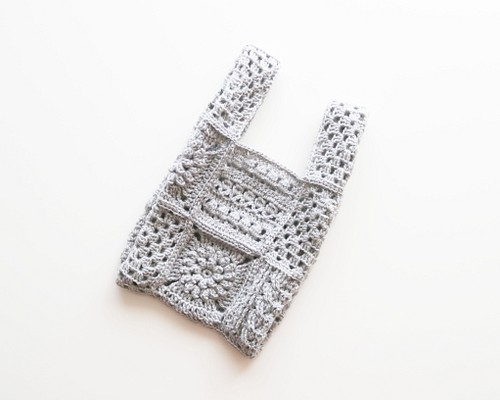 ４種モチーフのクロシェバッグ Crochet motif×Light gray／クロシェ