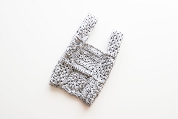 ４種モチーフのクロシェバッグ　Crochet motif×Light gray／クロシェ 1枚目の画像