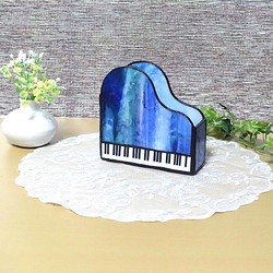 ステンドグラス　ピアノの小物入れ　（ブルー） 1枚目の画像