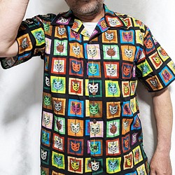 CHIGRACCI「 ニャロハシャツ 」猫柄アロハシャツ 　オリジナルプリント　ユニコーンキャット柄 1枚目の画像