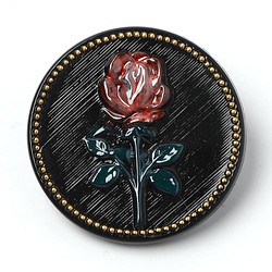 一輪の薔薇のガラスボタン 3.1cm  ブラック＆ピンク 1枚目の画像