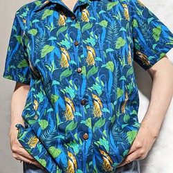 CHIGRACCI「 ニャロハシャツ 」猫柄アロハシャツ 　オリジナルプリント　ガーデンキャット柄　レディースサイズ 1枚目の画像