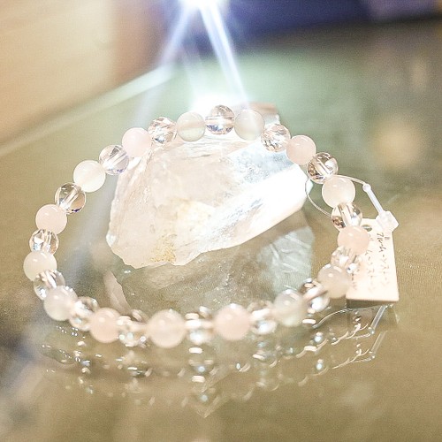 6月誕生石 水晶のブレスレット クラッククォーツ ローズクォーツ 水晶