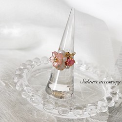 桜×ビジュー　リング　指輪 1枚目の画像