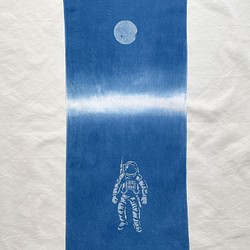 送料無料 Life on Mars?　 藍染手ぬぐい 絞り染め　火星 月　宇宙 1枚目の画像