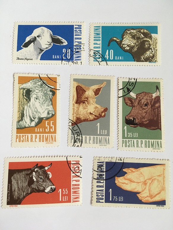 使用済切手  ルーマニア  家畜動物7枚セット 1枚目の画像