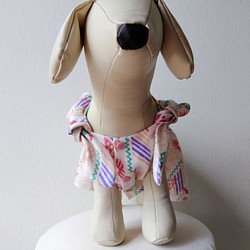 綿プリント生地を使った小型犬サイズ犬服肩リボンキャミソールワンピース 1枚目の画像