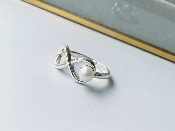天然珍珠 925純銀 無限 珍珠戒指 韓風質感 6月生日石 第1張的照片