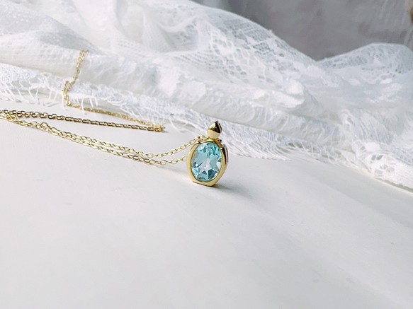 天然海藍寶 香水瓶 純銀項鍊 歐風時尚 質感簡約 金色 第1張的照片