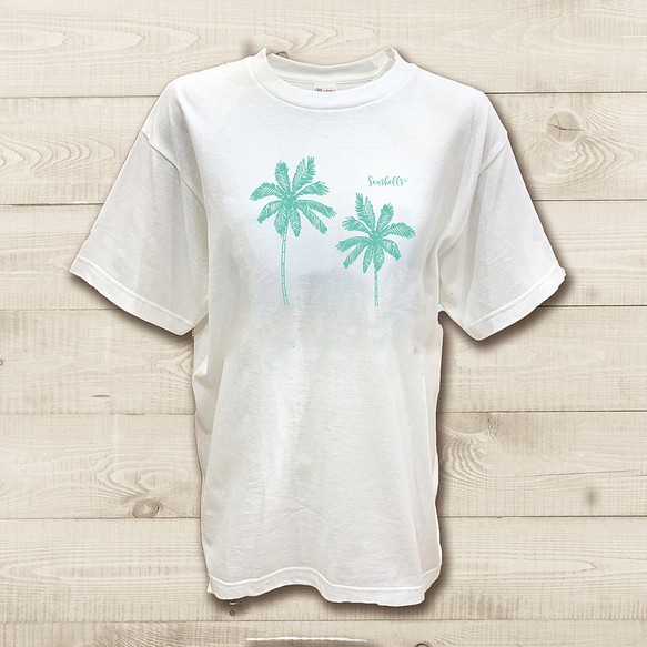 ハワイアンデザインTシャツ ヤシの木と空 ビーチのヤシの木 パームツリー ロサンゼルスツリー 1枚目の画像