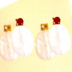 - rose - Ruby & Rose Quartz Earrings/Pierce/Ear-cuff 1枚目の画像
