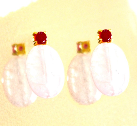- rose - Ruby & Rose Quartz Earrings/Pierce/Ear-cuff 1枚目の画像