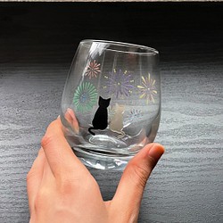 花火とネコのグラス ◇ ガラスコップ 夏 花火 1枚目の画像