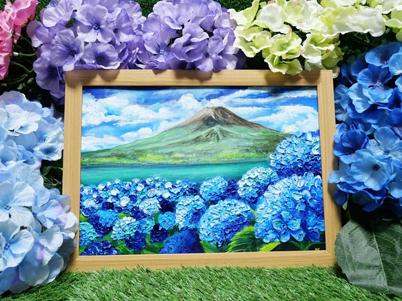 油絵 絵画 【富士山と紫陽花】 絵画 ＨＲ 通販｜Creema(クリーマ)